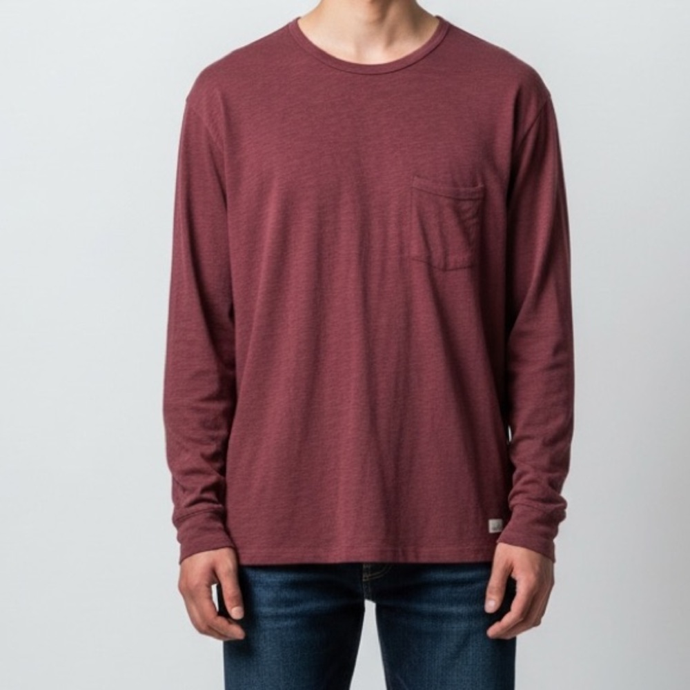Viori Long sleeve pocket tee shirt Mens size xxl Burgundy maroon